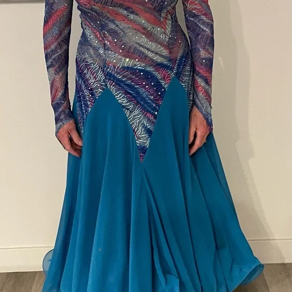 Vibrant Multicolor Ballroom Dance Dress - Picture 8 of 16